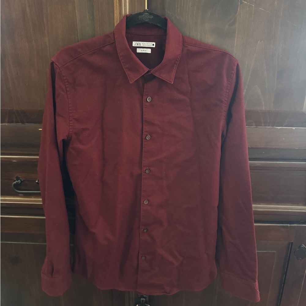 Zara Deep Red Slim Fit Shirt